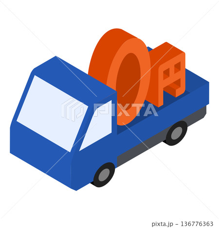 円ロゴを運ぶトラックのアイソメトリックイラスト 円ロゴを運ぶトラックのアイソメトリックイラスト 136776363