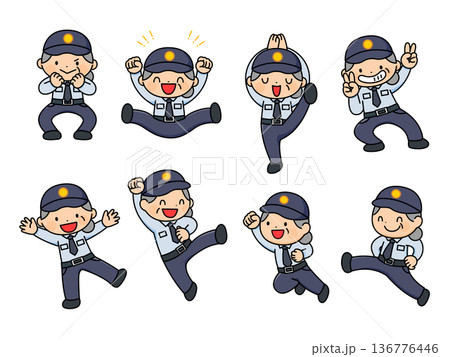 女性警備員のイラストセット(おばあさん) 136776446