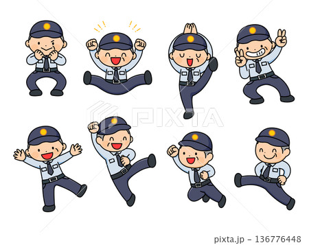 男性警備員のイラストセット(おじいさん) 136776448