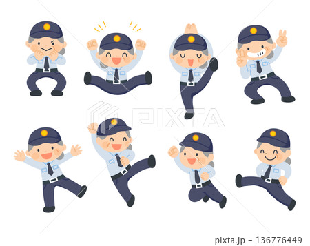 女性警備員のイラストセット(おばあさん) 女性警備員のイラストセット(おばあさん) 136776449