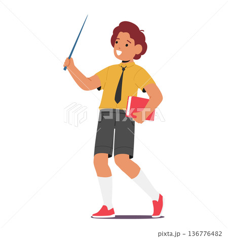 Studious Schoolboy Holding Books And A Pointer, Ready To Learn And Engage With Knowledge In The Classroom 136776482
