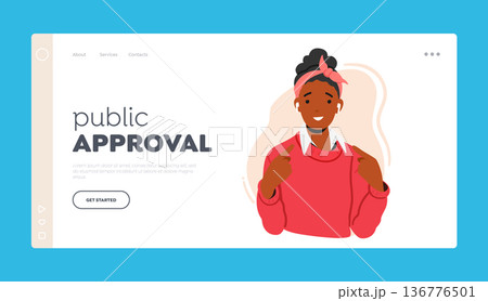 Public Approval Landing Page Template. Confident Woman Pointing To Herself With A Positive Expression On Her Face 136776501