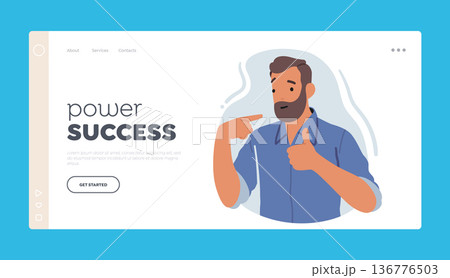 Power Success Landing Page Template. Confident Man Pointing To Himself With Cheerful Expression. Concept of Positivity 136776503