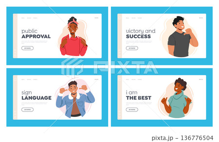 Self-confidence, Positivity Landing Page Template Set? Enthusiastic Male Female Characters Pointing Towards Themselves 136776504