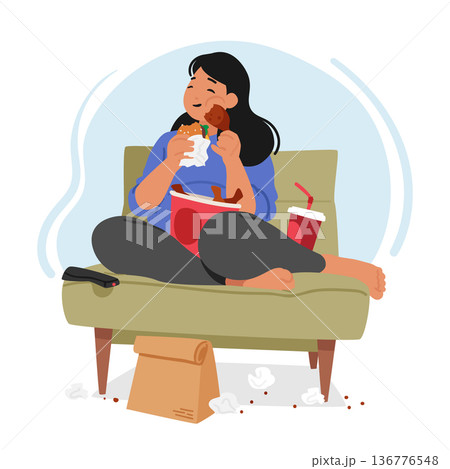 Overweight Woman Is Consumed By Her Obsession With Eating, Can Not Control Her Impulses And Find Balance In Her Life Overweight Woman Is Consumed By Her Obsession With Eating, Can Not Control Her Impulses And Find Balance In Her Life 136776548