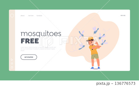 Landing Page Template with Mosquitoes Bite Kid Causing Red Bumps, Itching, And Swelling. It Can Also Lead To Allergy 136776573