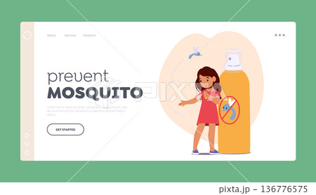 Prevent Mosquito Landing Page Template. Little Girl Character Use Repellent for Mosquitoes Protection Prevent Mosquito Landing Page Template. Little Girl Character Use Repellent for Mosquitoes Protection 136776575