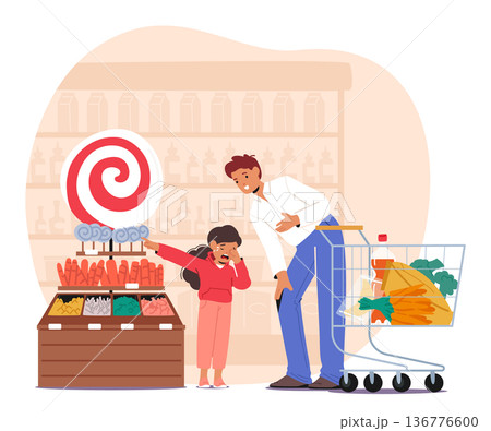 Frantic Child Character Passionately Insists On Buying Candy In Supermarket Creating A Chaotic Scene Vector Illustration Frantic Child Character Passionately Insists On Buying Candy In Supermarket Creating A Chaotic Scene Vector Illustration 136776600