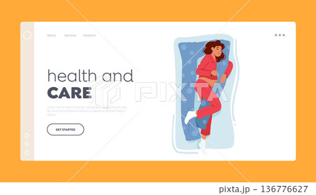 Health and care Landing Page Template. Restful Expectant Mom Sleeping With Special Pregnancy Pillow Vector Illustration Health and care Landing Page Template. Restful Expectant Mom Sleeping With Special Pregnancy Pillow Vector Illustration 136776627