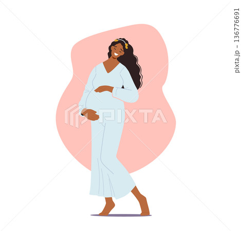 Joyful And Stunning Pregnant Woman Radiating Happiness Wearing Long Dress That Accentuates Her Curves 136776691