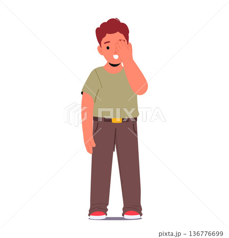 Young Boy Character Squints And Closes His Left Eye During A Vision Checkup, Cartoon People Vector Illustration Young Boy Character Squints And Closes His Left Eye During A Vision Checkup, Cartoon People Vector Illustration 136776699