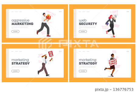 Aggressive Marketing Landing Page Template Set. intrusive Sellers Announce Promotions Chase Escaping Buyer Aggressive Marketing Landing Page Template Set. intrusive Sellers Announce Promotions Chase Escaping Buyer 136776753
