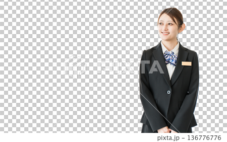 A young Asian businesswoman in a suit (concierge, banker,) 136776776