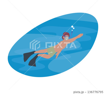 Man Snorkeling With Mask, Exploring Underwater Wonders, Discovering Vibrant Marine Life, And Underwater Man Snorkeling With Mask, Exploring Underwater Wonders, Discovering Vibrant Marine Life, And Underwater 136776795