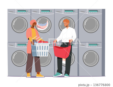 People in Public Launderette Fold Clothes, Share Stories, And Exchange Smiles, Creating A Vibrant Tapestry Of Community People in Public Launderette Fold Clothes, Share Stories, And Exchange Smiles, Creating A Vibrant Tapestry Of Community 136776800