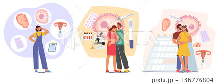 Set Couples Deep In Thought About Artificial Insemination, A Process Of Introducing Sperm Into A Woman's Uterus 136776804
