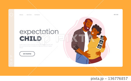 Expectation Child Landing Page Template. Happy Couple Of Husband And Wife Prepare Become Parents, Vector Illustration Expectation Child Landing Page Template. Happy Couple Of Husband And Wife Prepare Become Parents, Vector Illustration 136776857