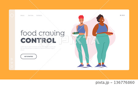 Food Craving Control Landing Page Template. Slim Woman Hold Healthy Salad, Radiating Good Health And Fitness Food Craving Control Landing Page Template. Slim Woman Hold Healthy Salad, Radiating Good Health And Fitness 136776860