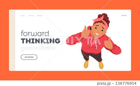 Forward Thinking Landing Page Template. Woman Gazing Upward With A Thumbs Up Gesture, Top View, Vector Illustration Forward Thinking Landing Page Template. Woman Gazing Upward With A Thumbs Up Gesture, Top View, Vector Illustration 136776954