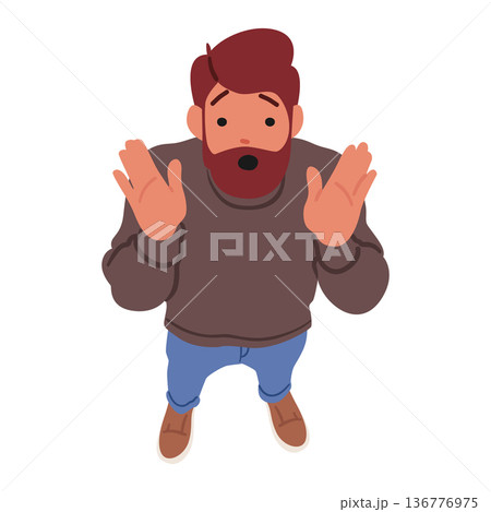 Surprised Man's Face With An Upward Gaze, Captured From A Top View, Expressing Astonishment Or Shock 136776975