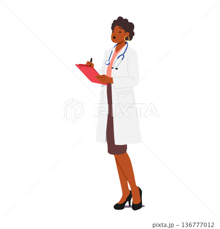 Professional Female Doctor Character Focused And Engaged, Writing Diligently On Her Clipboard, Ensuring Documentation Professional Female Doctor Character Focused And Engaged, Writing Diligently On Her Clipboard, Ensuring Documentation 136777012