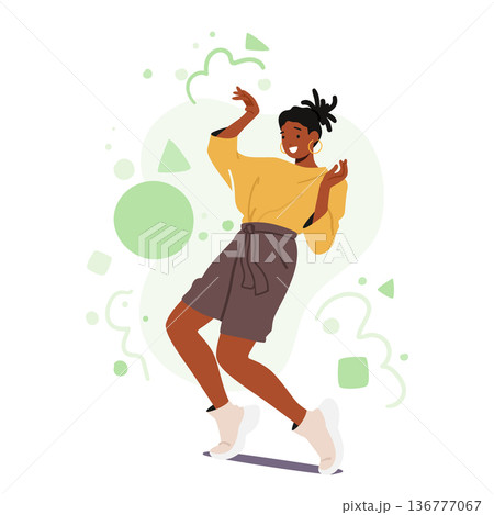 African American Female Character Performer Defying Gravity With A Mind-bending Pose, Showcasing Agility And Balance African American Female Character Performer Defying Gravity With A Mind-bending Pose, Showcasing Agility And Balance 136777067