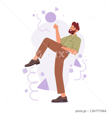 Male Character Bending Body Into An Extraordinary Shape, Demonstrating Remarkable Flexibility And Physical Control 136777068