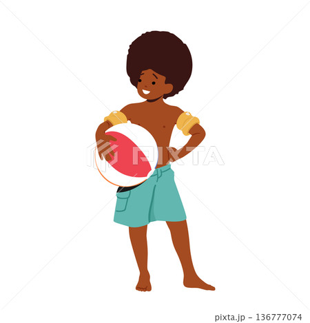 Little Black Boy Holding Colorful BeacH Ball Isolated on White Background. Young Black Child With Round Inflatable Toy Little Black Boy Holding Colorful BeacH Ball Isolated on White Background. Young Black Child With Round Inflatable Toy 136777074