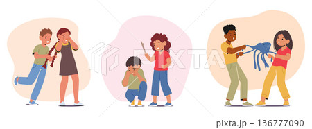Screaming, Tantrums, Hitting, Defiance Scenes Of Children's Bad Behavior who need Discipline, Communication Screaming, Tantrums, Hitting, Defiance Scenes Of Children's Bad Behavior who need Discipline, Communication 136777090