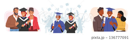 Family Characters Celebrate Graduation of Daughter or Son. Young Girl and Boy Surrounded By Loved Ones Family Characters Celebrate Graduation of Daughter or Son. Young Girl and Boy Surrounded By Loved Ones 136777091