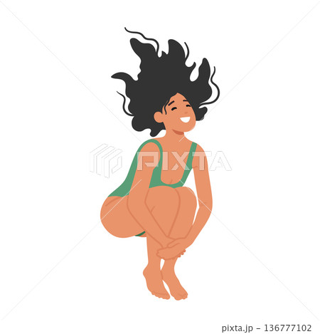 Joyful Woman Leaping In A Swimsuit, Radiating Happiness And Confidence, Capturing The Essence Of Carefree Summer Vibes Joyful Woman Leaping In A Swimsuit, Radiating Happiness And Confidence, Capturing The Essence Of Carefree Summer Vibes 136777102