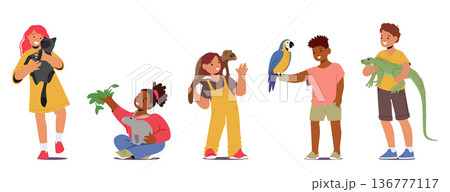 Adorable Kids Characters Forming Heartwarming Bonds With Their Furry Companions, Teaching Responsibility And Empathy Adorable Kids Characters Forming Heartwarming Bonds With Their Furry Companions, Teaching Responsibility And Empathy 136777117