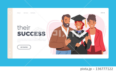 Celebrating Achievement Landing Page Template. Happy Family Characters Celebrate Daughter Graduation 136777122