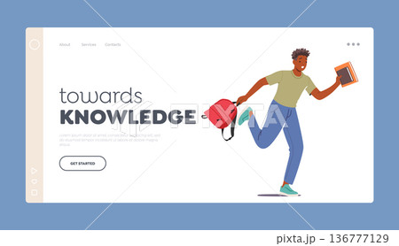 Knowledge Landing Page Template. Concept of Urgency and Student Lifestyle. Student Male Character Running with Backpack Knowledge Landing Page Template. Concept of Urgency and Student Lifestyle. Student Male Character Running with Backpack 136777129