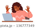 Frustrated Black Woman Character Expressing Anger While Using Her Laptop, Portraying A Mix Of Annoyance And Agitation 136777349