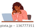 Surprised Woman, Eyes Wide, Staring At Laptop Screen In Disbelief. Female Character With Expression Of Astonishment 136777351