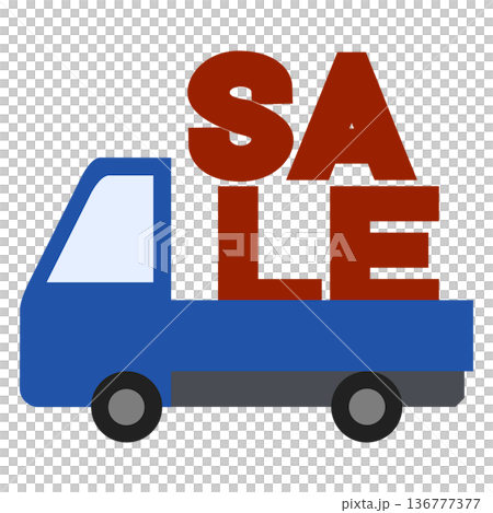 卡車插圖,裝載平台上印有“SALE”字樣 卡車插圖,裝載平台上印有“SALE”字樣 136777377