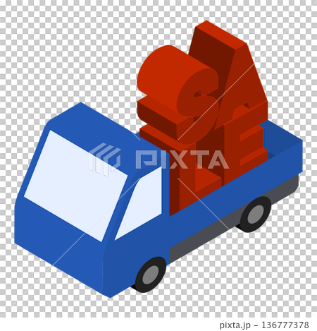 一輛卡車運載三維立體「SALE」標誌的3D插圖 一輛卡車運載三維立體「SALE」標誌的3D插圖 136777378