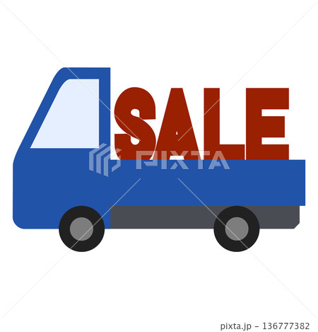 荷台に大きなSALEロゴを載せたトラックのイラスト 136777382