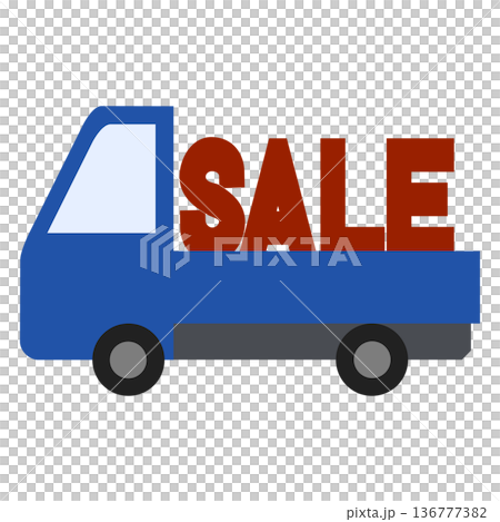 荷台に大きなSALEロゴを載せたトラックのイラスト 136777382