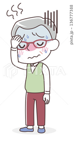 熱っぽくてだるいシニア男性のイラスト（発熱・体調不良） 136777388
