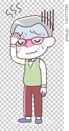 熱っぽくてだるいシニア男性のイラスト（発熱・体調不良） 136777388