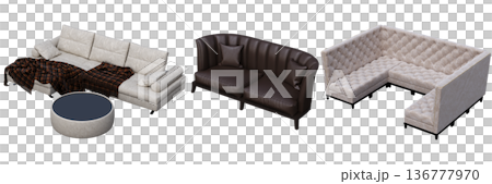 sofa isolate on a transparent background, interior furniture, 3D illustration, cg render 136777970