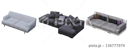 sofa isolate on a transparent background, interior furniture, 3D illustration, cg render 136777979