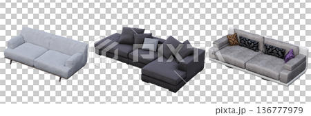 sofa isolate on a transparent background, interior furniture, 3D illustration, cg render 136777979