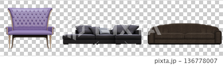 sofa isolate on a transparent background, interior furniture, 3D illustration, cg render 136778007