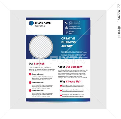 Blue corporate business company profile brochure template with placeholder images and text for branding and marketing materials 136778177