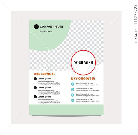 Template for company brochure or flyer design with placeholder text and checkered background 136778225