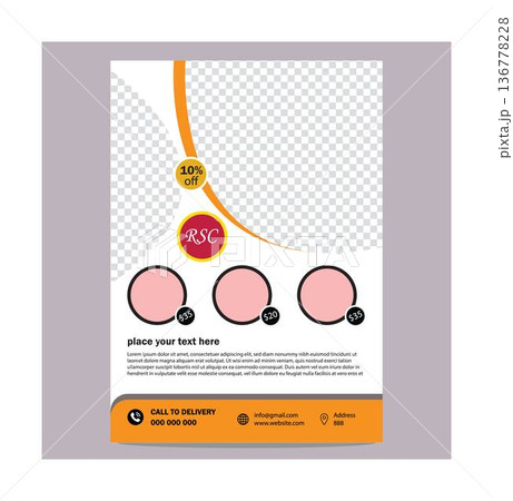 Template for food delivery service advertisement with discounts and contact information on transparent background 136778228