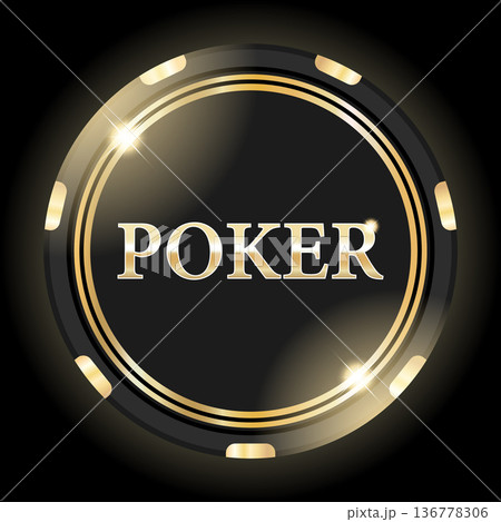 Elegant Black and Gold Poker Chip with Shiny Accents, Perfect for Casino and Game Night Themes Elegant Black and Gold Poker Chip with Shiny Accents, Perfect for Casino and Game Night Themes 136778306